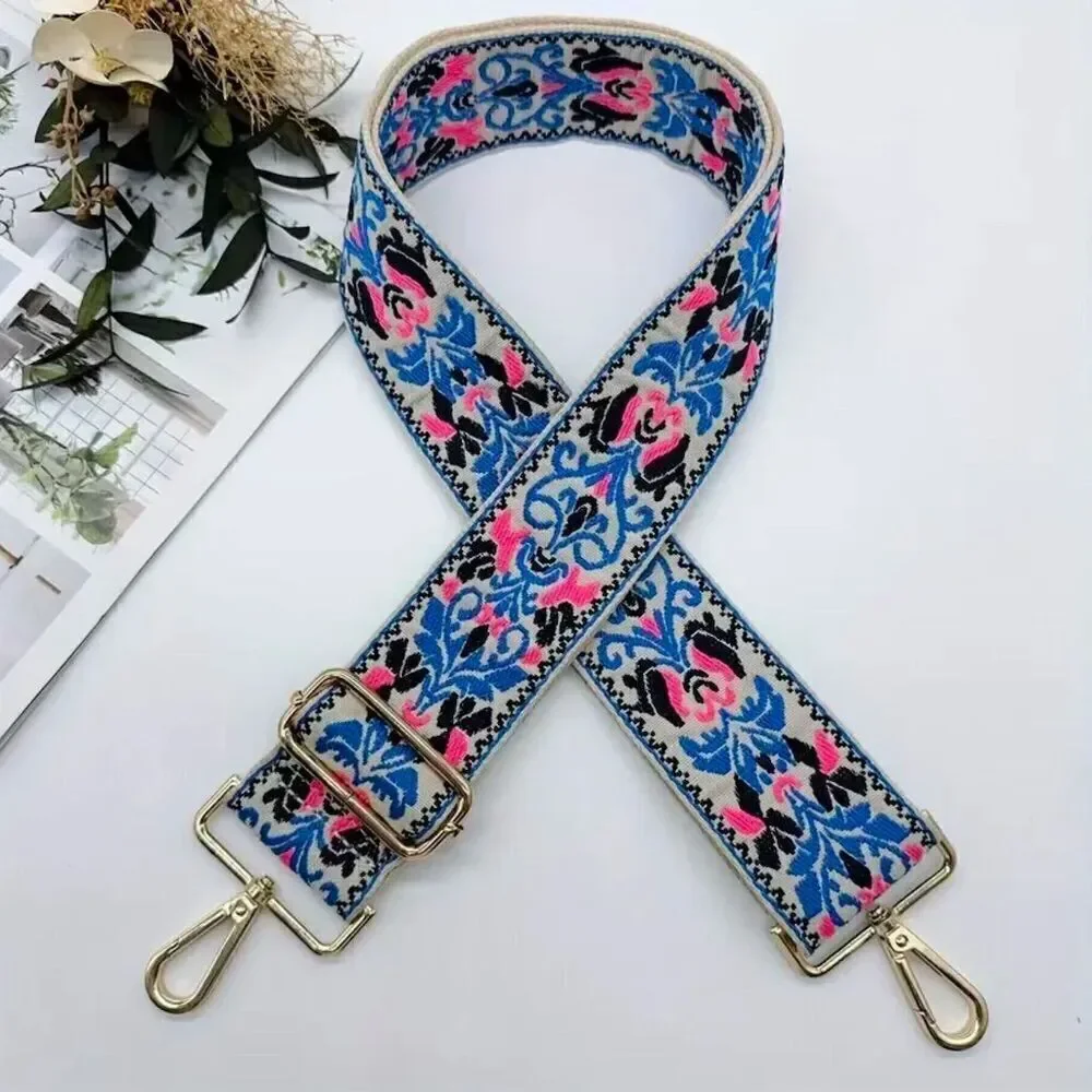 Boho Floral Embroidered Crossbody Bag Strap Multicolor Adjustable Hippie